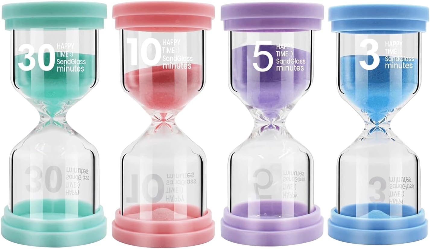 Sand Timer for Kids 6 Pack Colorful Hourglass 1min 2mins 5mins 10mins 15mins 30mins Sand Clock Timer for Classroom, Games and Kids Room