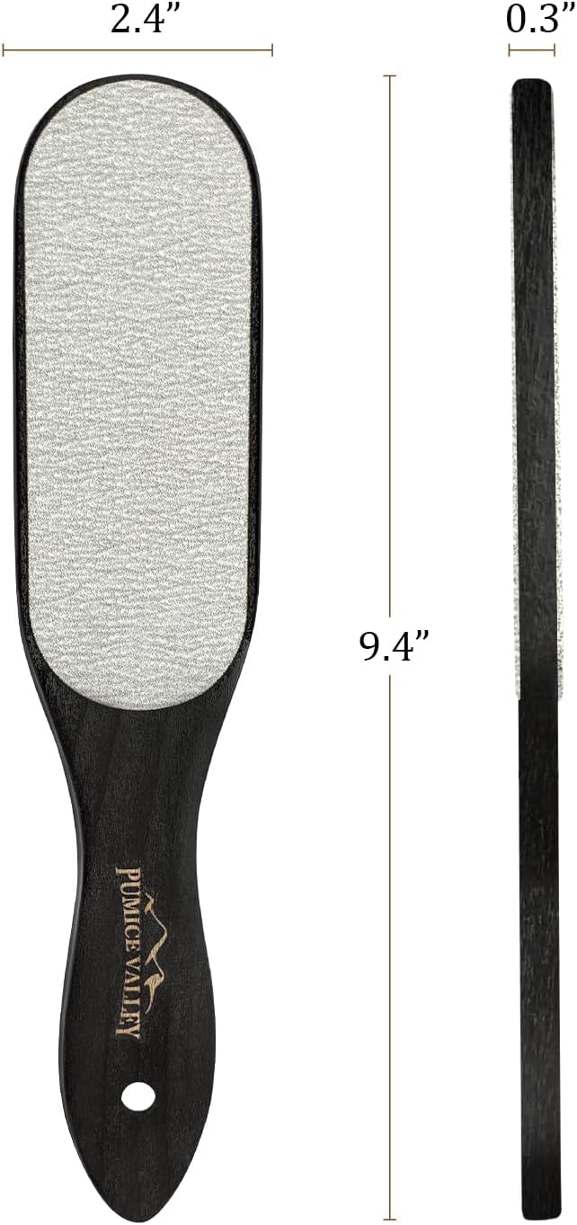 Pumice Stone Foot File - Wooden Pedicure Feet Scrubber with Handle for Callus, Dry, and Dead Skin Removal - Heel Scraper for Feet, Hands, and Body - Foot Filer for Use in Shower