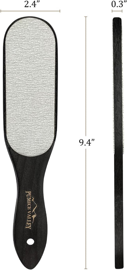 Pumice Stone Foot File - Wooden Pedicure Feet Scrubber with Handle for Callus, Dry, and Dead Skin Removal - Heel Scraper for Feet, Hands, and Body - Foot Filer for Use in Shower