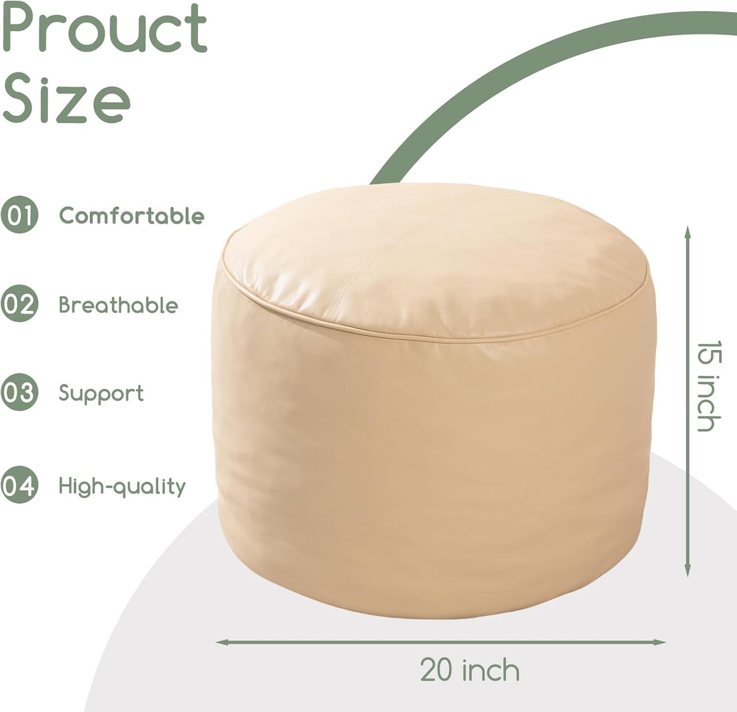 HIGOGOGO Round Stuffed Pouf Ottoman, Pu Leather Poufs with Foam Chunk Filling, Furry and Fluffy Pouf Foot Stool Storage Ottoman, 20 X 15 Floor Poufs Foot Rest for Living Room,Dark Brown