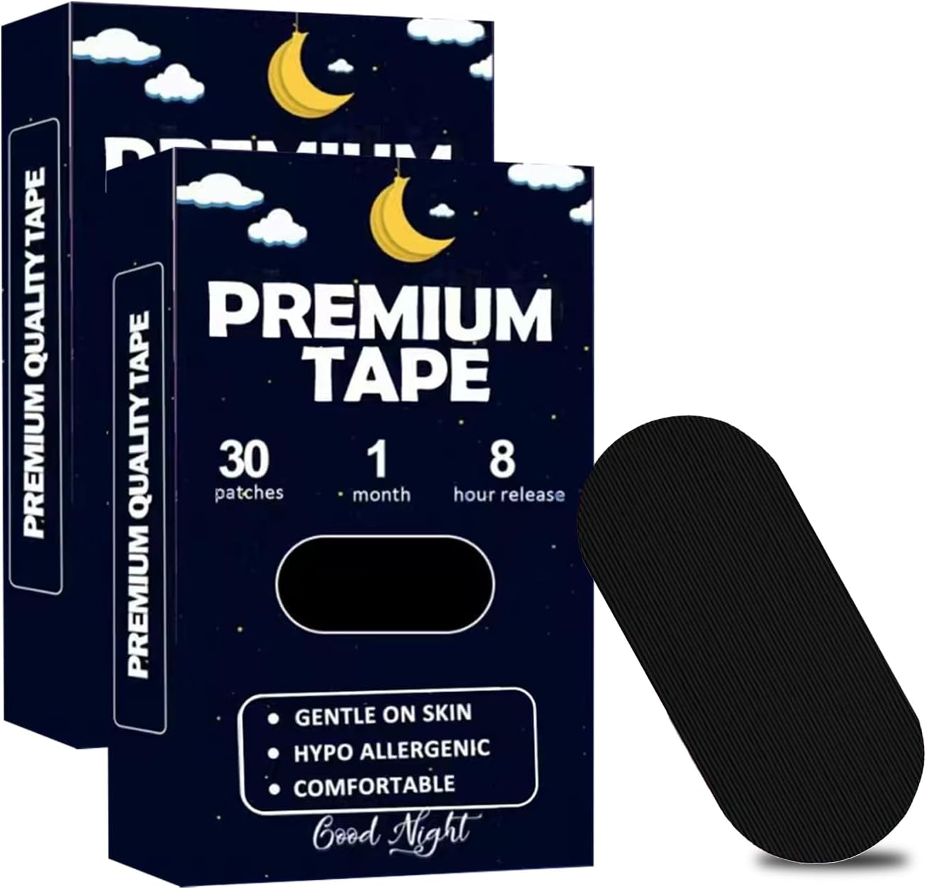 Black Mouth Tape for Sleeping (60 Pack) – Hypoallergenic Cotton Adhesive – Latex-Free, Pain-Free Removal & Gentle on Skin – Premium Quality Strips