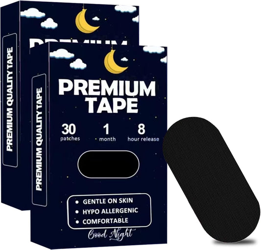 Black Mouth Tape for Sleeping (60 Pack) – Hypoallergenic Cotton Adhesive – Latex-Free, Pain-Free Removal & Gentle on Skin – Premium Quality Strips