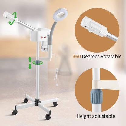 Winado 2 in 1 Facial Steamer with 5X Magnification Light, Deep Cleaning for Personal Skin Care, Beautician Steamer Professional Humidifier Facial Spa Mist Steam for Home & Beauty Salon, White