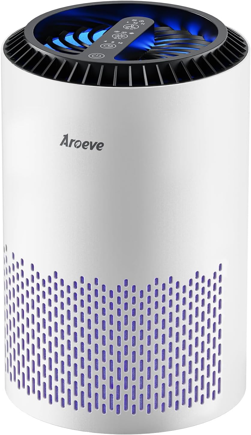 AROEVE Air Purifiers for Bedroom Home, Air Purifier For Smoke Pollen Dander Hair Smell Air Cleaner with Sleep Mode Speed Control For Bedroom Office, MK01- Black(Available for California)