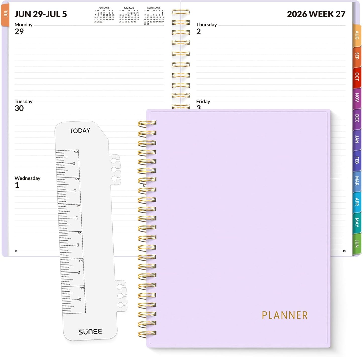 SUNEE Academic Planner 2026-2027 – Weekly & Monthly Planner, July 2026 to June 2027, 6.4"x8.3", Thick Paper, Tabs, Pockets, Bookmark, Spiral-Bound, Student Teacher Organizer, Black
