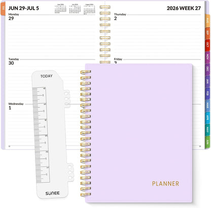 SUNEE Academic Planner 2026-2027 – Weekly & Monthly Planner, July 2026 to June 2027, 6.4"x8.3", Thick Paper, Tabs, Pockets, Bookmark, Spiral-Bound, Student Teacher Organizer, Black
