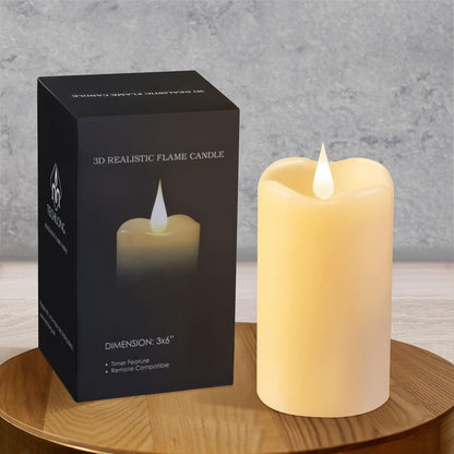 TECHLONG Flickering Flameless Candles with 3D Moving Flame, Last 1000+ Hours Battery Operated Candles with Timer, Ivory Real Wax Pillar Electric LED Candle for Wedding Christmas Party/3" x 5"
