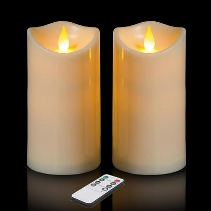 Flameless Candles 4" 5" 6" Set of 3 Outdoor Indoor Ivory Pillars Battery Operated Flickering Candles with Cozy Climbing Flame Effect, 8-Key Remote Timer, Plastic LED Candles for Wedding Decor