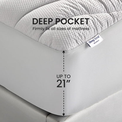 SLEEP ZONE Cooling Queen Mattress Topper, Premium Zoned Cool Mattress Pad Cover, Padded Mattress Protector Breathable Washable, Deep Pocket 8-21" (Grey, Queen)