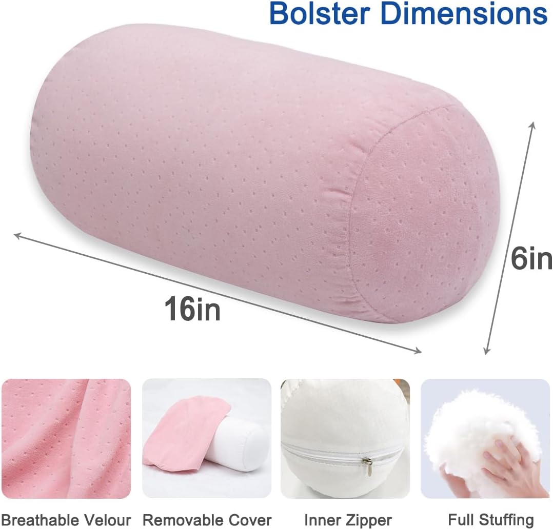 1 MIDDLE ONE Round Cylinder Bolster Pillow with Removable Velvet Cover, Tube Roll Cervical Pillow for Head, Neck, Back and Legs Support, 13"x 6", Blue