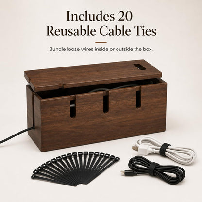 Large Acacia Wood Cable Management Box for Power Strips