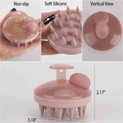 Hair Scalp Massager Shampoo Brush Hair Scrubber Washing Brush Silicone Scalp Exfoliator for Dandruff Removal- Beige