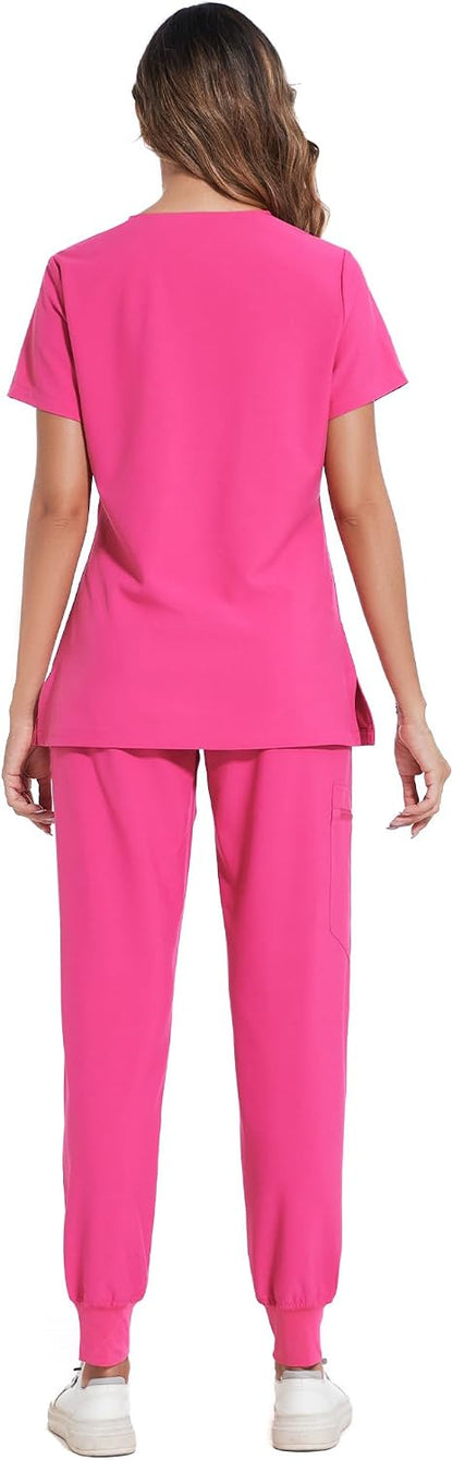 COZYFIT Scrubs for Women Set - Stretch V-Neck Scrub Top & Jogger Pant with 8 Pockets COZY SCRUBS - Colors B