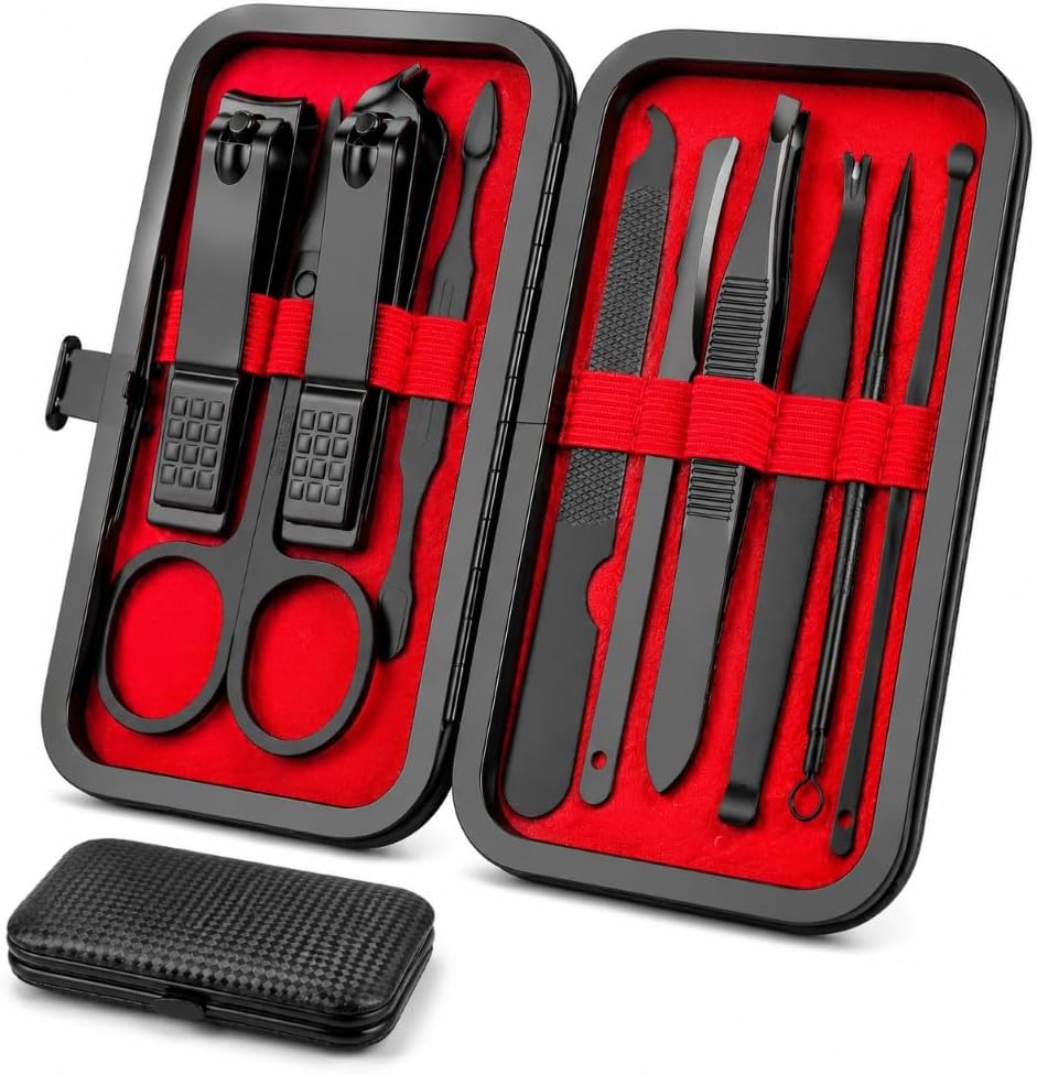 OKOMER Nail Clipper Set - Professional Manicure Set 10 PCS Stainless Steel Nail Kit with Travel Case, Nail Clippers Set Gift for Men Women