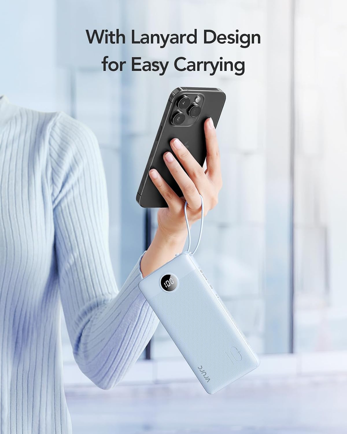 VRURC Portable Charger, Slim Power Bank Built-in 4 Cables, Travel Essential
