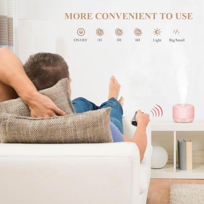 Homeweeks 300ml Essential Oil Diffuser, Quiet Aromatherapy Mist Diffusers for Essential Oils, Wood Grain, Ultrasonic, Remote Control, Timer, 7 Colors Light for Bedroom (300ml)