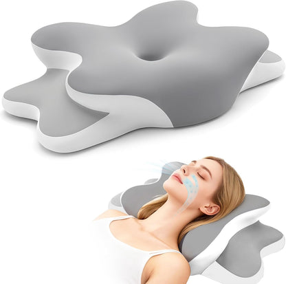 Sleep Apnea Pillow with Neck Pain & Snoring Relief -Orthopedic Cervical Pillow,Ergonomic Contour Memory Foam Pillow for Side, Back,Stomach,Dreamers,Medium Firm (Darkgrey, Queen Size 25" lx15 wx5.8 h)