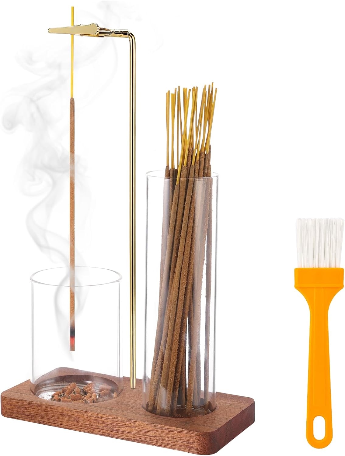 2 in 1 Incense Holder for Sticks with Glass Ash Catcher, Upside Down Anti-Ash Incense Stick Burner, Modern Vertical Incense Holder for Yoga, Spa, Meditation and Home Decor （Black）
