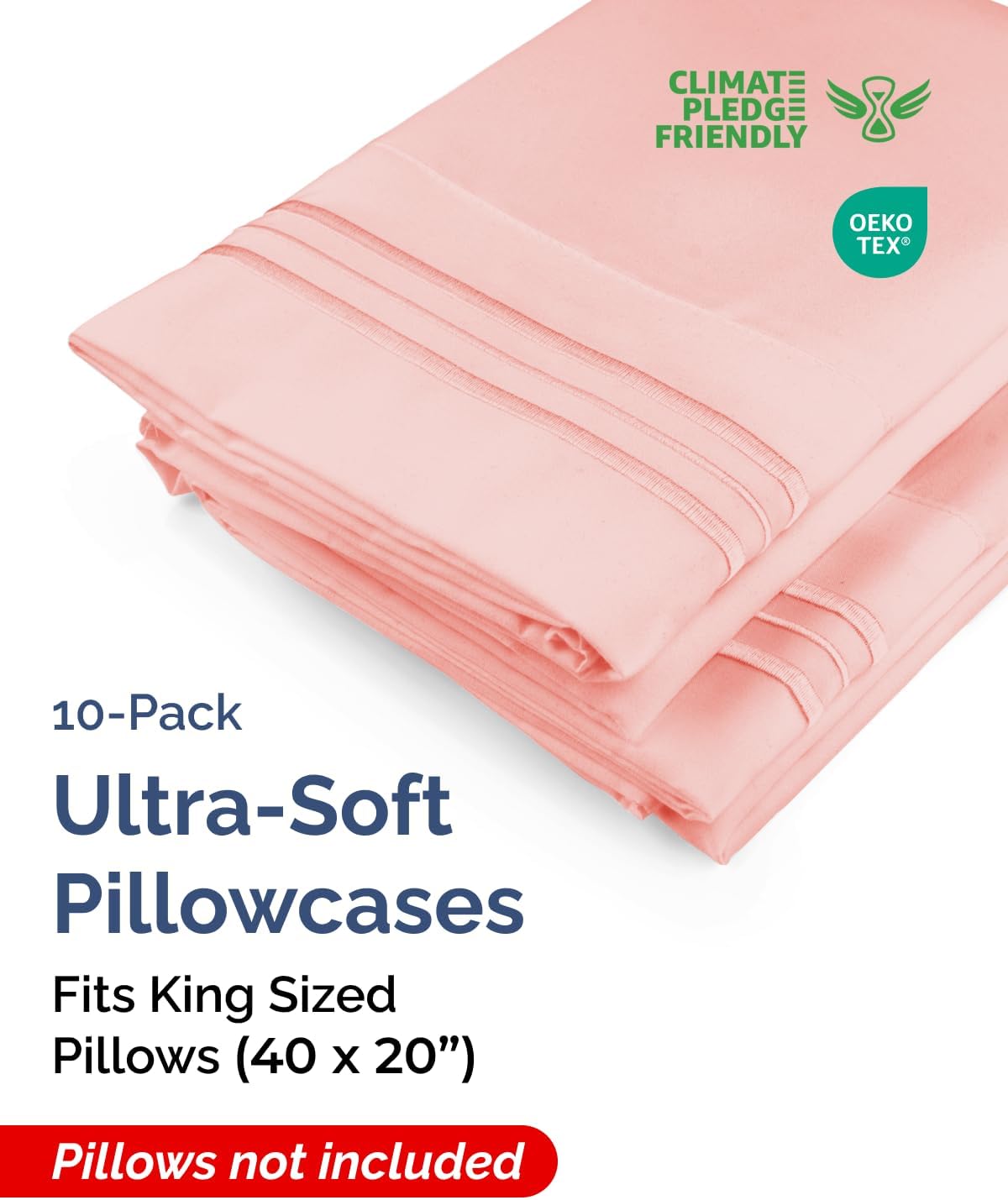 Standard Pillow Cases Set of 10 - Ultra Soft Hotel Quality Pillowcase Covers - Comfy, Cozy & Wrinkle Free - Shrink, Stain and Fade Resistant - Machine Washable Pillow Protectors - 10 Pcs Set - White - Colors B