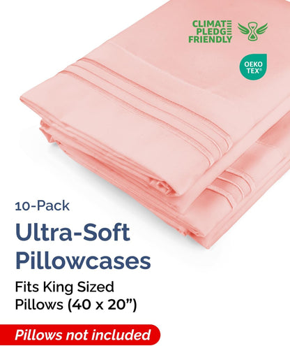 Standard Pillow Cases Set of 10 - Ultra Soft Hotel Quality Pillowcase Covers - Comfy, Cozy & Wrinkle Free - Shrink, Stain and Fade Resistant - Machine Washable Pillow Protectors - 10 Pcs Set - White - Colors B