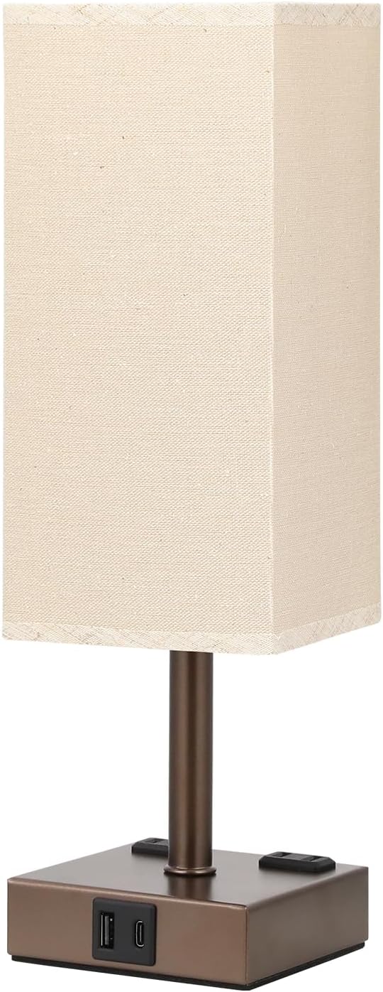 Touch Bedside Table Lamp for Bedroom - Dimmable, USB C+A, 2 AC Outlets