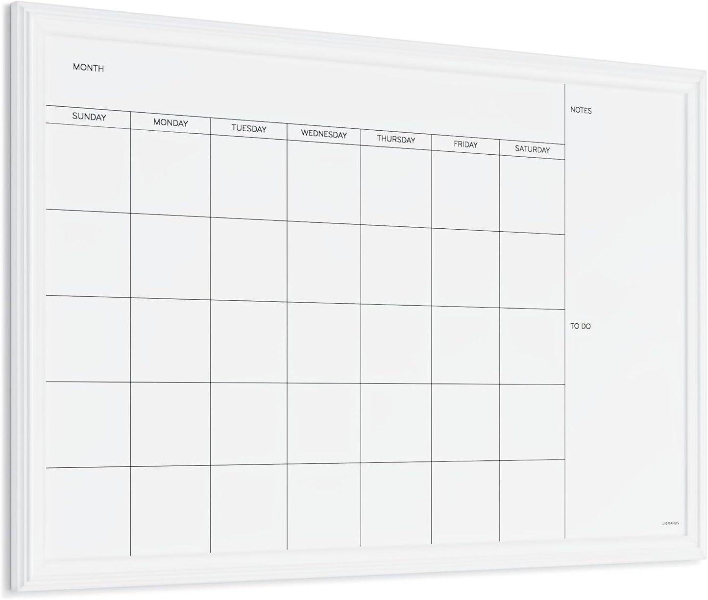 U Brands Magnetic Dry Erase Calendar White Board, 30" x 20", White Wood Style Frame, Includes Magnets