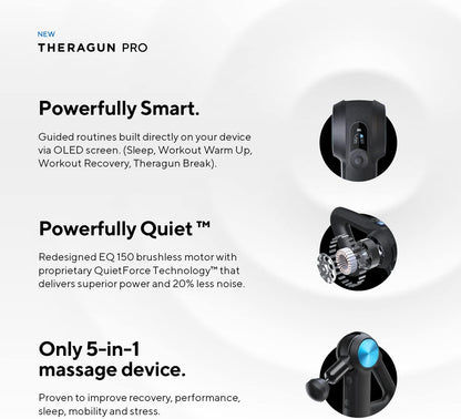 Therabody Theragun PRO Plus - 6-in-1 Deep Tissue Percussion Massage Gun, Handheld Personal Massager for Full Body Pain Relief & Muscle Tension with Biometric Breathwork, Vibration & Heated Attachments