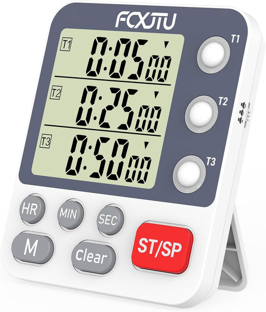 Digital Dual Kitchen Timer, 3-Channel Magnetic Countdown Timer for Cooking