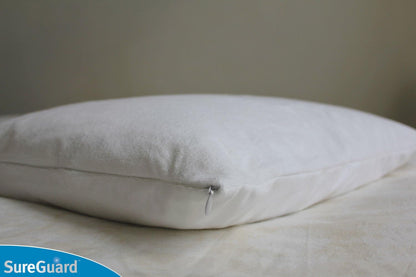 Set of 2 Standard Size SureGuard Pillow Protectors - 100% Waterproof, Bed Bug Proof, Hypoallergenic - Premium Zippered Cotton Covers - Smooth