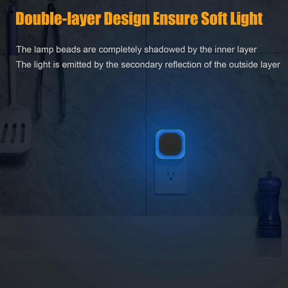 YUNLEX 2 Pack Amber Night Light, Dusk to Dawn Sensor, Warm Glare-Free Reflected Glow, 3-Level Dimmer, Auto On/Off, Plug-in LED Nightlight for Bedroom, Kids, Bathroom, Sleep, Baby Nursery, Toddler
