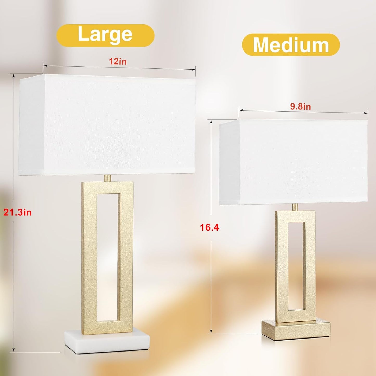 Gold Table Lamps Set of 2, 16.4" Bedside Lamps for Nightstand with USB C+A