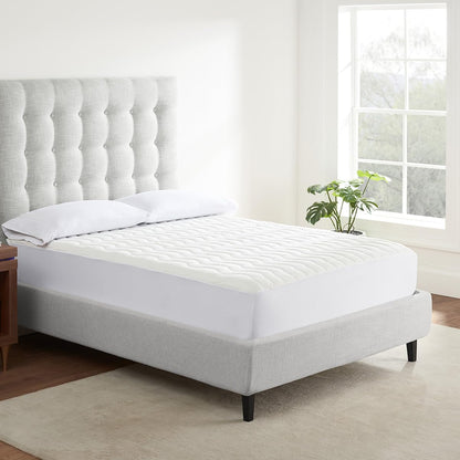 Serta Air Dry Extra Comfort Plus 100% Cotton Fabric Quilted Mattress Pad, Cooling and Breathable Mattress Cover, Moisture Wicking Protection with 18" Deep Pocket, Queen, White