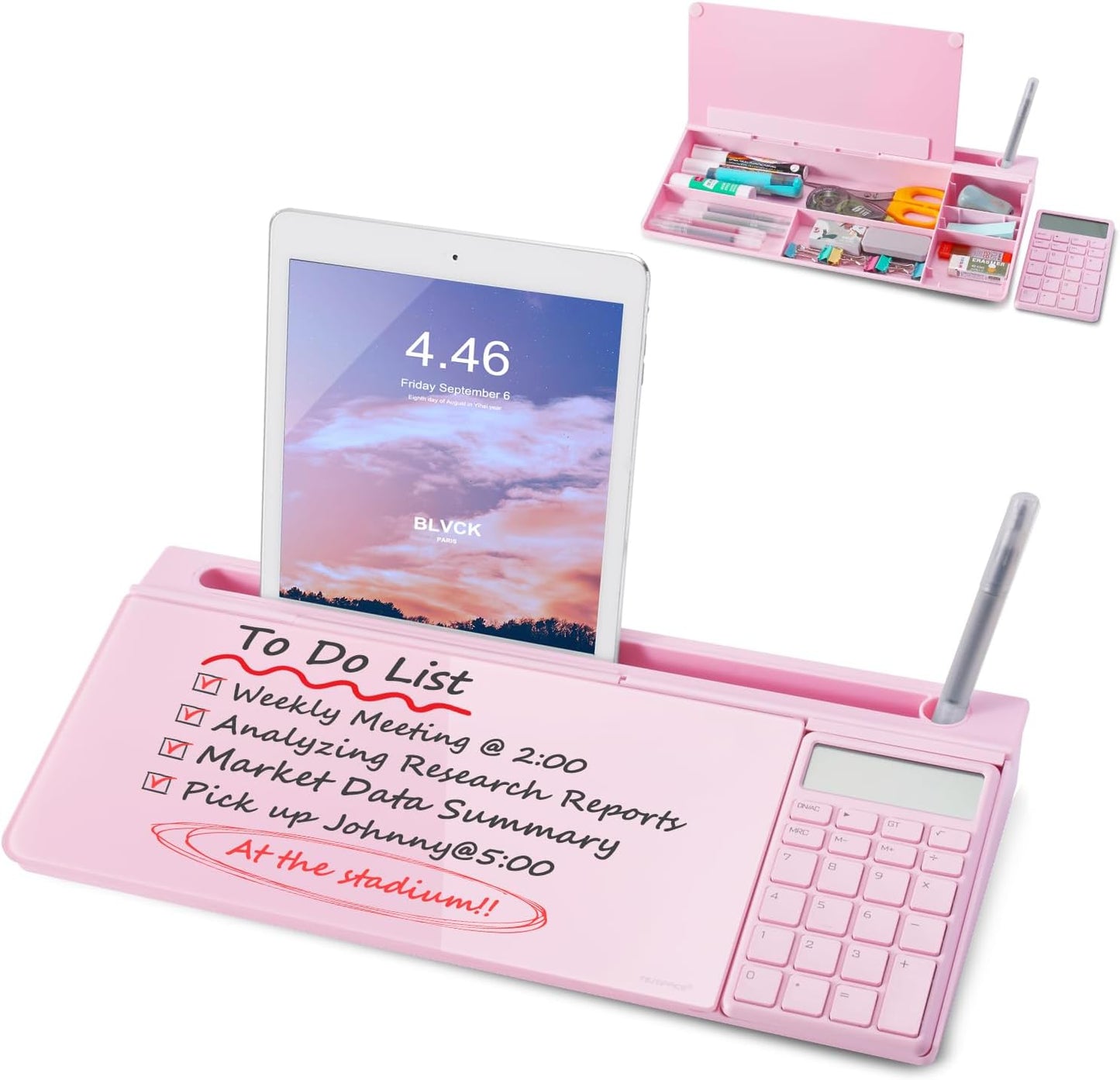 TSJ OFFICE Whiteboard Weekly Dry-Erase-Board - Desktop White Board Calendar Desk Organizers with Accessories Computer Keyboard Stand with Drawer, for Office, Home, School Supplies - White Calendar