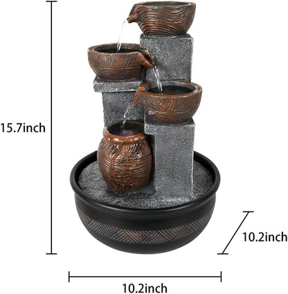 15.7''H Tabletop Water Fountain with LED Lights - Peaceful and Relaxing Water Sound - Small Desktop Waterfall Fountain for Home and Office Decoration