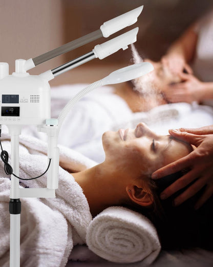 Professional Facial Steamer 3 in 1 Steamer for Face with Hot & Cold Nozzle 5X LED Magnifying Lamp Facial Steamer for Esthetician Beauty Face Equipment Use at Home or Salon