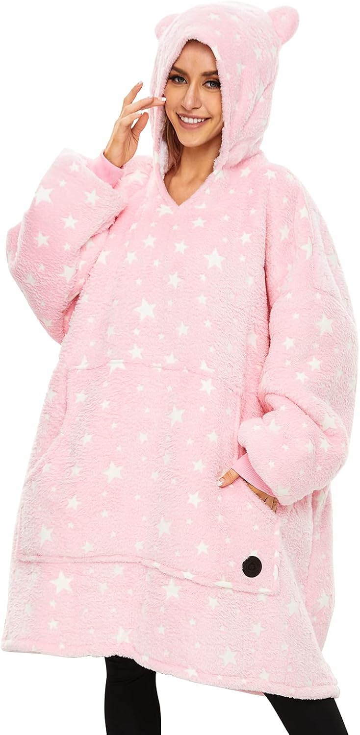 THREE POODLE Wearable Blanket Hoodie for Women, Oversized Sherpa Sweatshirt Blanket for Adults Men, Cozy Hooded Blankets, Gifts for Teen Girls Women Mom Sister