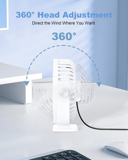 TriPole Desk Fan USB Powered Small Portable Fan, 3 Speeds Adjustable Strong Breeze Mini Personal Fans, 360° Rotation Quiet Plug In USB Fans for Desktop Bedroom Office Table Travel, Black, 4.9ft Cable
