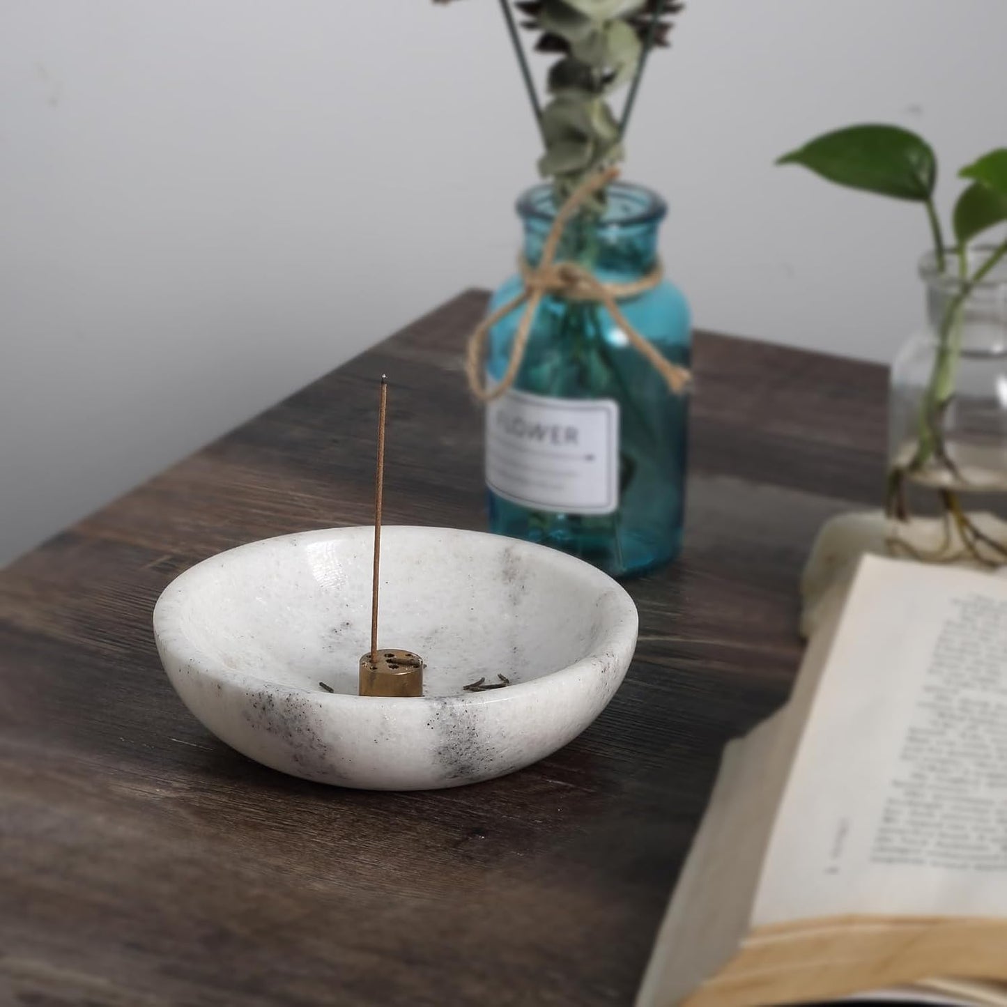 Koville Italian Travertine Incense Holder, 6" Incense Holders for Sticks, Sturdy Incense Burner Ash Catcher, Ideal for Meditation, Relaxing, Easy to Clean