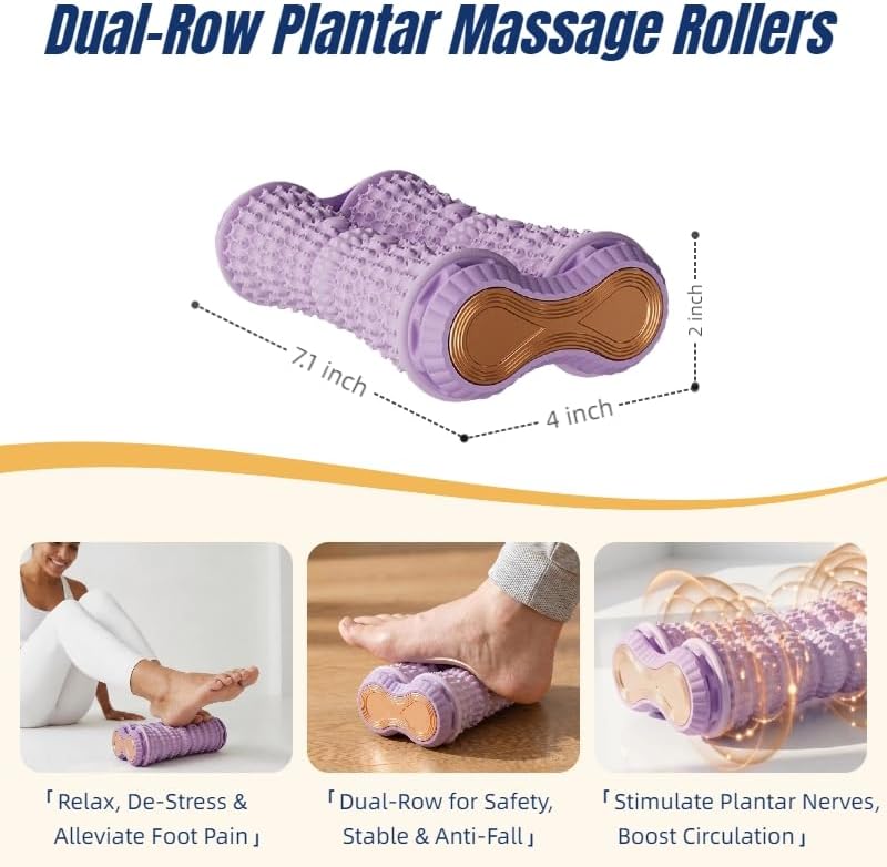 Foot Massage Ball & Foot Roller 3-in-1 Set, Plantar Fasciitis Relief, Portable Dual-Roller Massager, Stimulates & Activates Plantar Nerves, Relieves Foot Pain and Soreness, Improves Blood Circulation