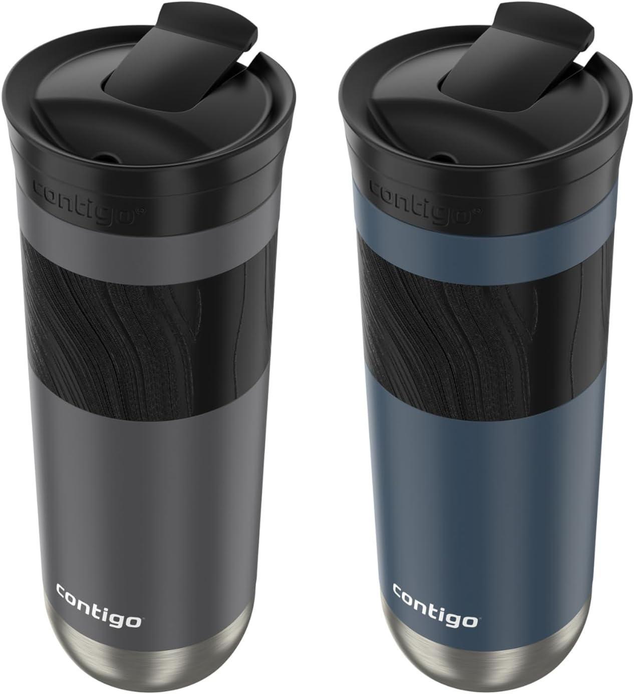 Contigo SNAPSEAL Insulated Stainless Steel Travel Mug with Grip 20oz. Blue Corn Transparent Satin & Midnight Berry