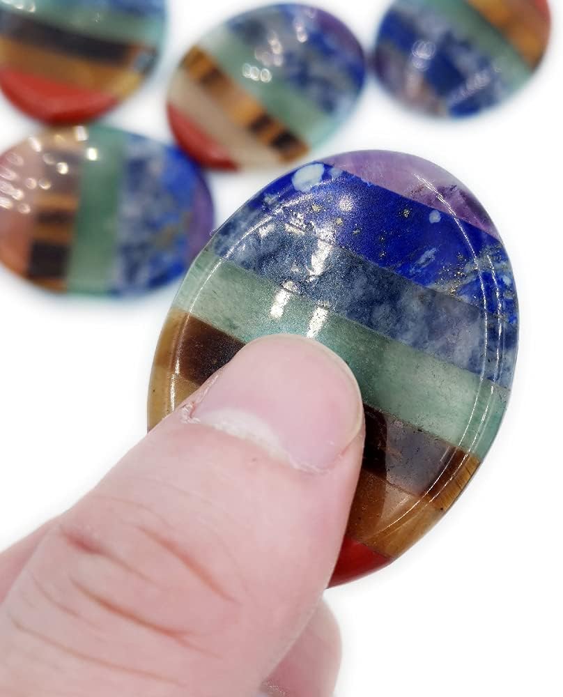 SHARKOOO Thumb Worry Stone for Anxiety, 7 Chakra Crystals Healing Stones, Oval Chakra Worry Stone, Meditation Crystal