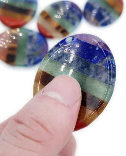 SHARKOOO Thumb Worry Stone for Anxiety, 7 Chakra Crystals Healing Stones, Oval Chakra Worry Stone, Meditation Crystal