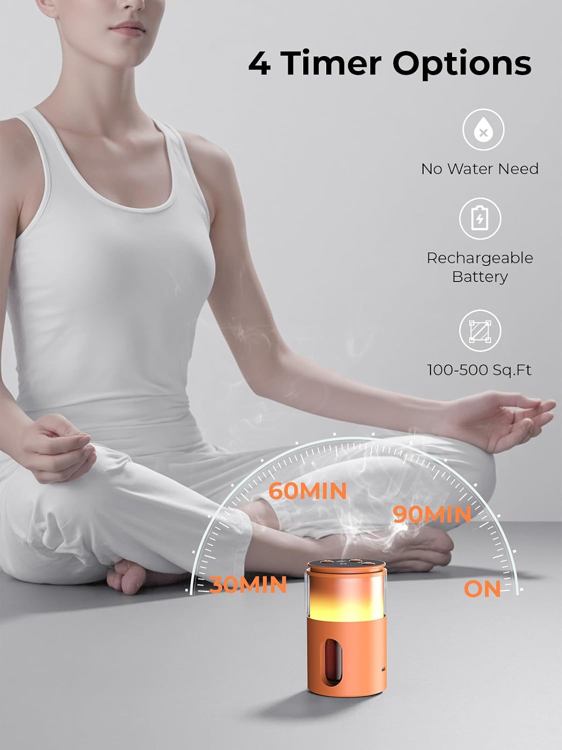 Waterless Essential Oil Diffuser: 𝟗 𝐂𝐨𝐥𝐨𝐫𝐬 𝐋𝐄𝐃 Scent Diffuser for Home&Car&Office - Portable Diffuser with 48H Battery, 4 Timers & 3 Mist Levels, Carbon Black