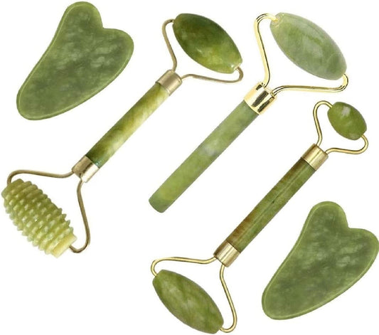 Jade Roller & Gua Sha Set 5 in 1 Facial Massager Tools - Jade Gua Sha Facial Massager Set with Roller for Face Sculpting & Skin Care | Jade Gua Sha Facial Massager Set with Roller for Face Sculpting & Skin Care