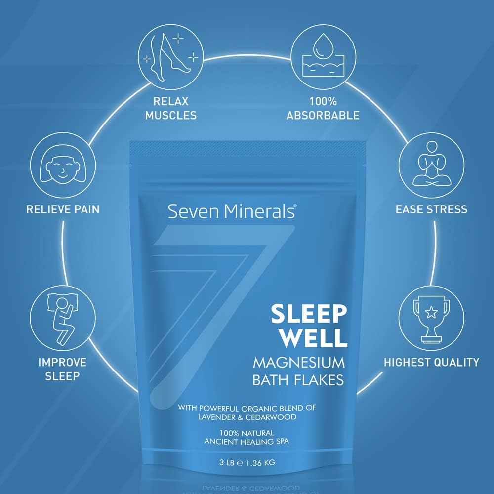 Seven Minerals Deep Relaxation Magnesium Chloride Flakes 3lb – Absorbs Better Than Epsom Salt - Unique Full Bath Soak Formula for Stress and Relaxing with Roman Chamomile & Clary Sage