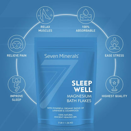 Seven Minerals Deep Relaxation Magnesium Chloride Flakes 3lb – Absorbs Better Than Epsom Salt - Unique Full Bath Soak Formula for Stress and Relaxing with Roman Chamomile & Clary Sage