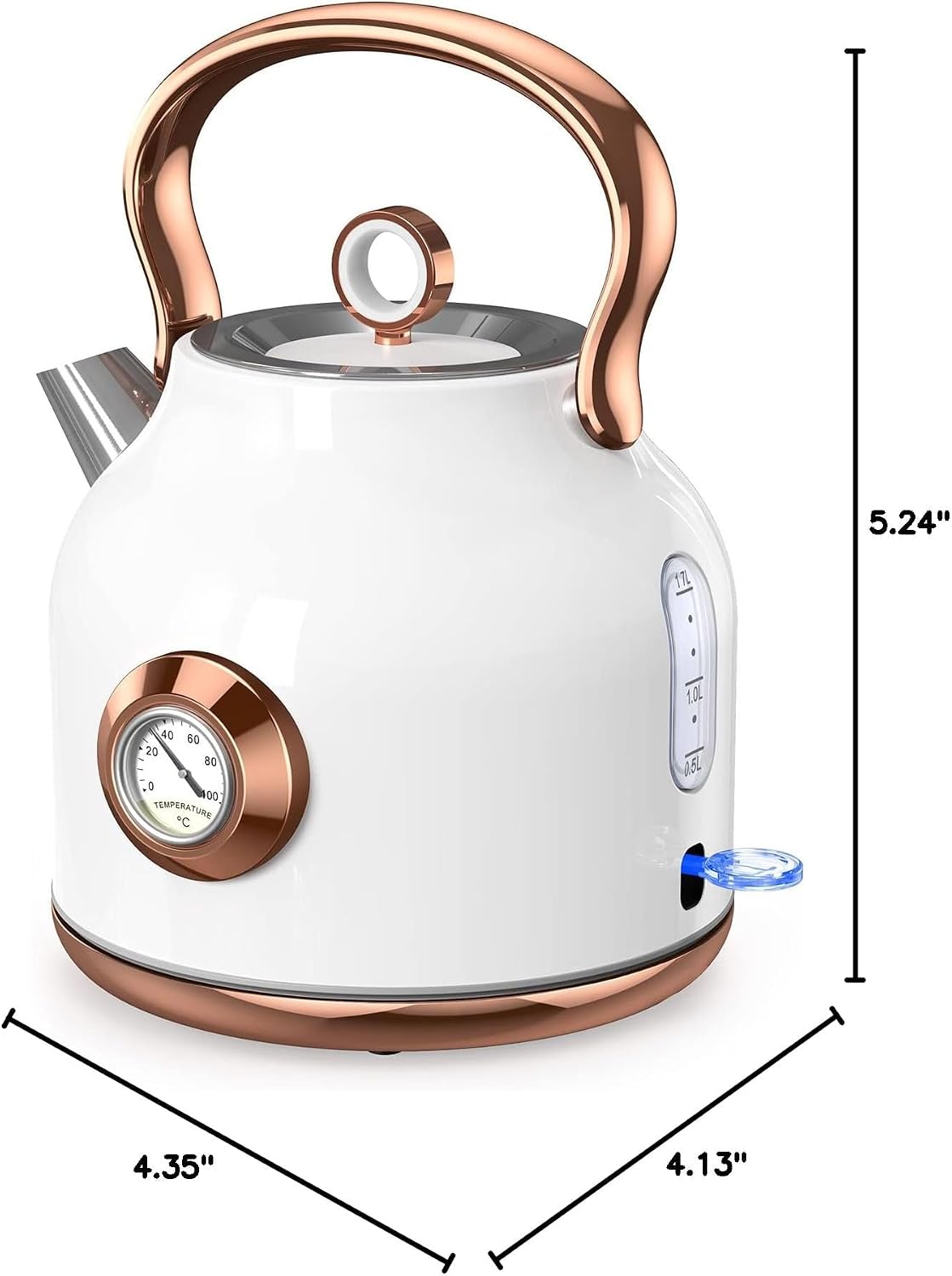 Retro Electric Kettle, 1.7L Stainless Steel Tea Kettle with Large Temperature Gauge, 1500W Fast Heating Hot Water Boiler with LED Indicator, Auto Shut-off & Boil-Dry Protection-Reteo Black