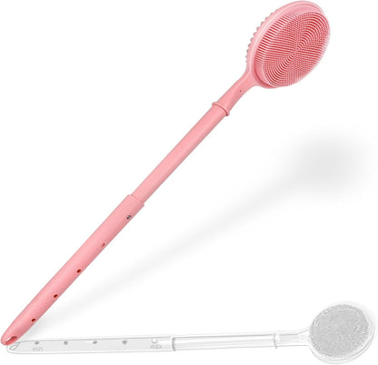 OZNER 24 Inches Silicone Back Scrubber for Shower - Extendable Long Handle Shower Brush with Dual-Sided Bristles - Exfoliating Body Scrubber for Sensitive Skin - Perfect for Men & Women (Black)