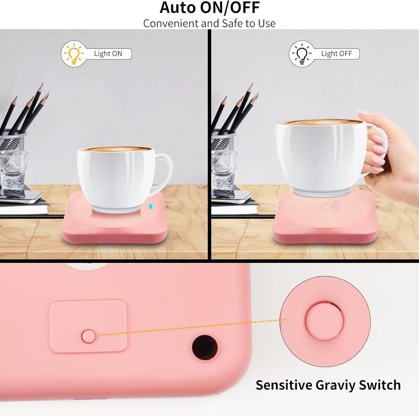 Coffee Mug Warmer, Smart USB Coffee Cup Warmer with Pressure-Induced Auto On/Off, Coffee Accessories for Home Office Desk