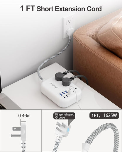 6 USB(3 USB C) Power Strip- Travel Power Strip with 6 USB Desktop Charging Station 24W/4.8A and 3 Outlets, 5Ft Flat Plug Braided Extension Cord, Non Surge Protector for Cruise Ship Travel Office Dorm